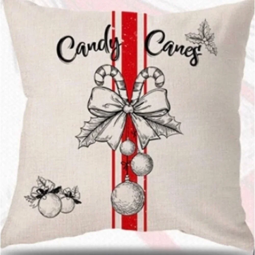 New Set of 2 Christmas Candy Cane Pillow covers Canvas 18x18
